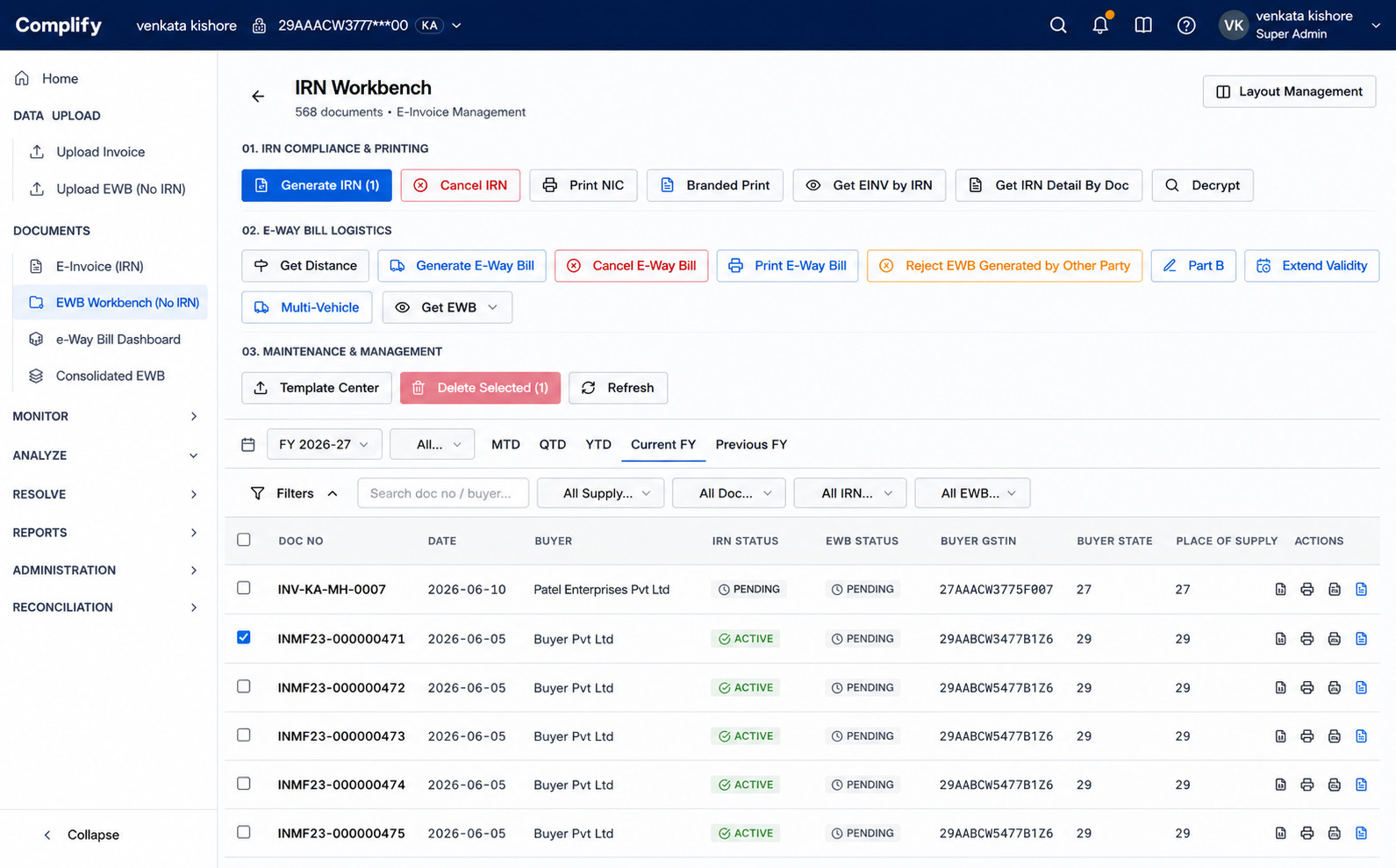IRN Workbench — E-Invoice Lifecycle Management in Complifly
